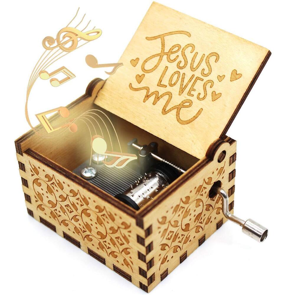 9674 Wooden Music Box - Jesus Loves Me Music Box Gifts for Christian